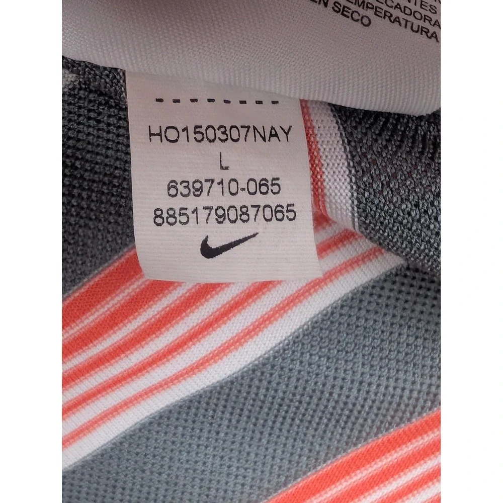 Nike Golf Dri-FIT Polo Shirt Mens Large L Grey Orange Striped Short Sleeve Logo